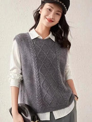 Women 100% Pure Wool Round Neck Vest