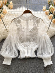 Vintage Lace Puff Long Sleeve Blouse