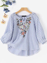 Bohemian Striped Shirt Work Tops Blouse