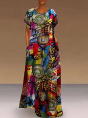 Beautiful Long Short Sleeve Abstract Print Dress