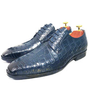 Blue Black Crocodile Pattern Oxford Shoes