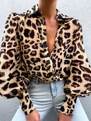 Puff Sleeve Marškiniai Palaidinė Moteriški Gėlėti / Leopardo marškiniai