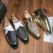 Fashion Men Golden and Black Sequined Shoes