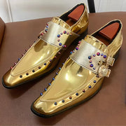 Golden Glitter Leather Rhinestone Men Chelsea