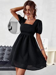 Summer Women Solid Color Square Collar Short Sleeve Dress