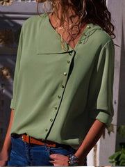 Long Sleeve Skew Collar Chiffon Blouse Plus Size Elegant Work Wear Shirt