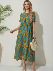 Round Neck Casual Style Floral Dresses