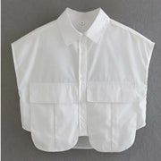Укороченная белая рубашка без рукавов для женщин