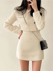 Women Tweed Pearl Buttons Jackets Skirts