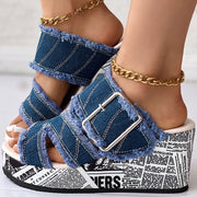 Fashion Bouk Denim Wedge Pantouf Sandal
