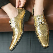 Gold Brogue Oxford Leather Shoes For Men