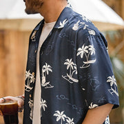Summer Hawaiian T-Shirt Work Wear Cuban Collar Short Sleeve