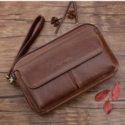 Genuine Leather Men's Long Wallet Cowhide Handle Bags