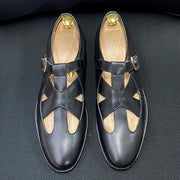 Retro Genuine Leather Roman Hollow Out Buckle Men Sandals