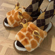Cute Giraffe Slipper Հարմարավետ տաք ձմեռային հողաթափեր Բամբակյա կոշիկներ
