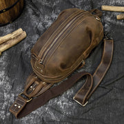 Men Crazy Horse Leather Chest Bag Cowhide iPad Mini Bags