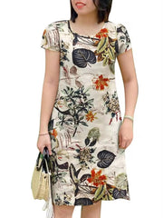 Women Round Neck Short Sleeve Casual Dress