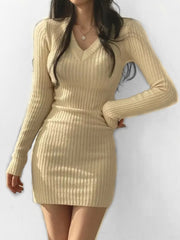 Women V-Neck Sexy Knit Bodycon Dress