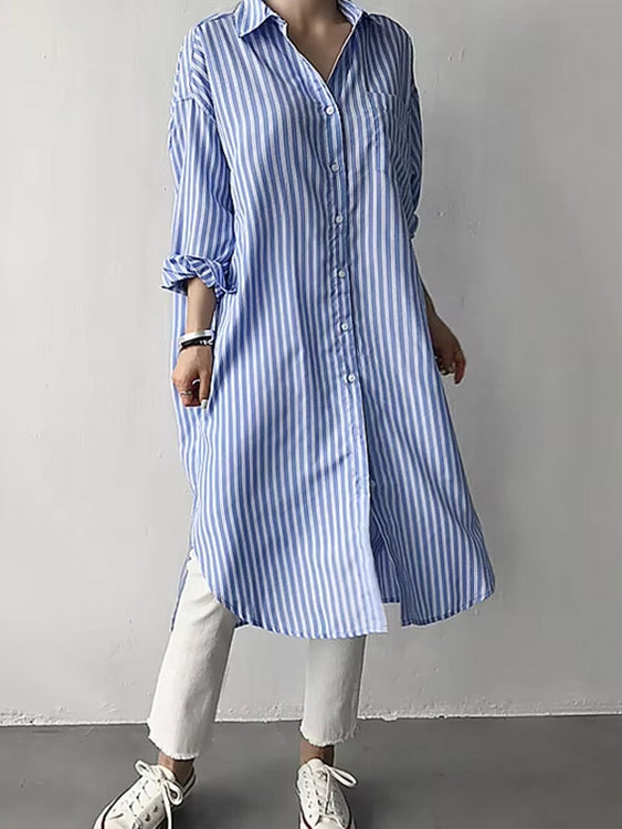 Fashion Mid-length Striped Shirt Skirt