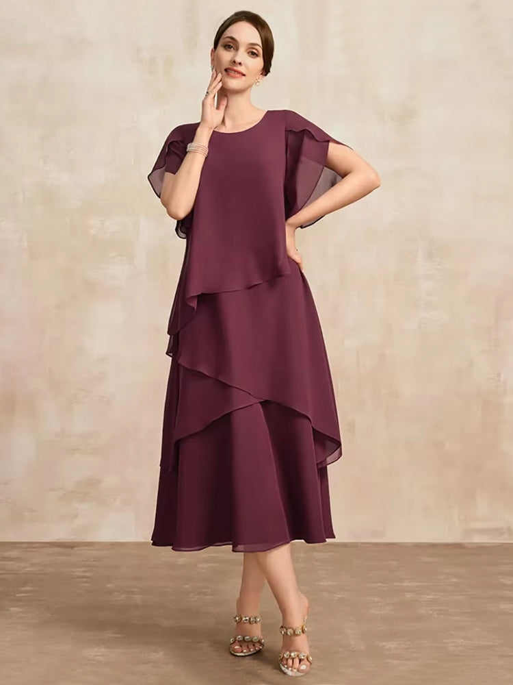 burgundy chiffon midi dress Burgundy Chiffon Midi Dress with V-Neck