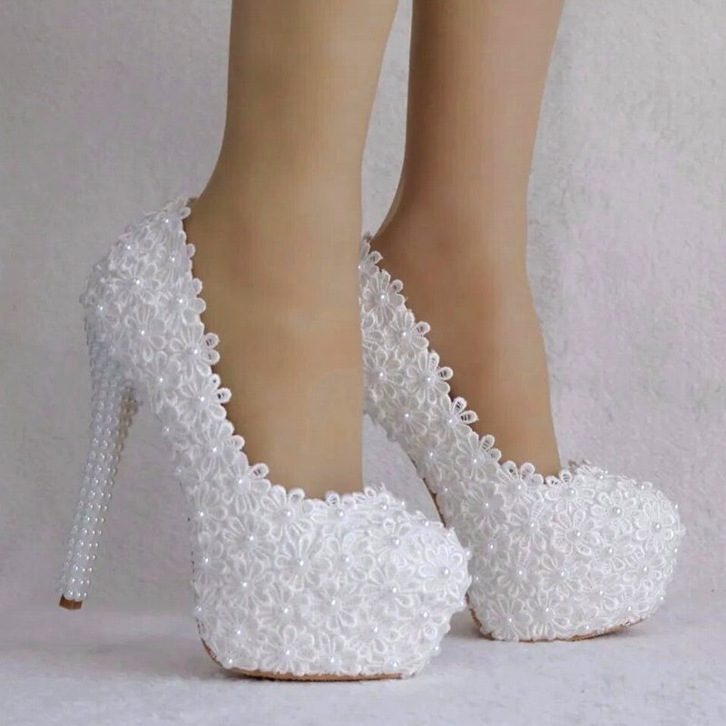 White chunky heels cheap wedding