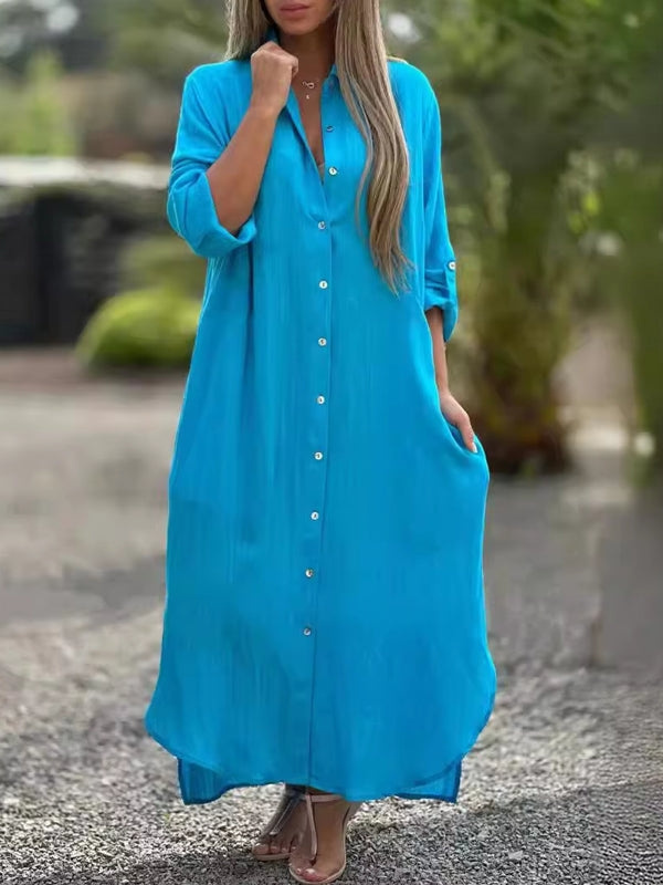 Spring Cotton Linen Solid Pocket Oversize Shirt Dresses Come4Buy eShop Spring Cotton Linen Solid Pocket Oversize Shirt Dresses Come4Buy eShop