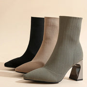 Bottes chaussettes en tissus extensibles à talons carrés pour femmes