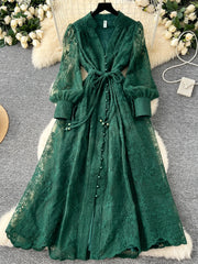 Elegant Luxury Lace Single Breasted Evening Party Dress