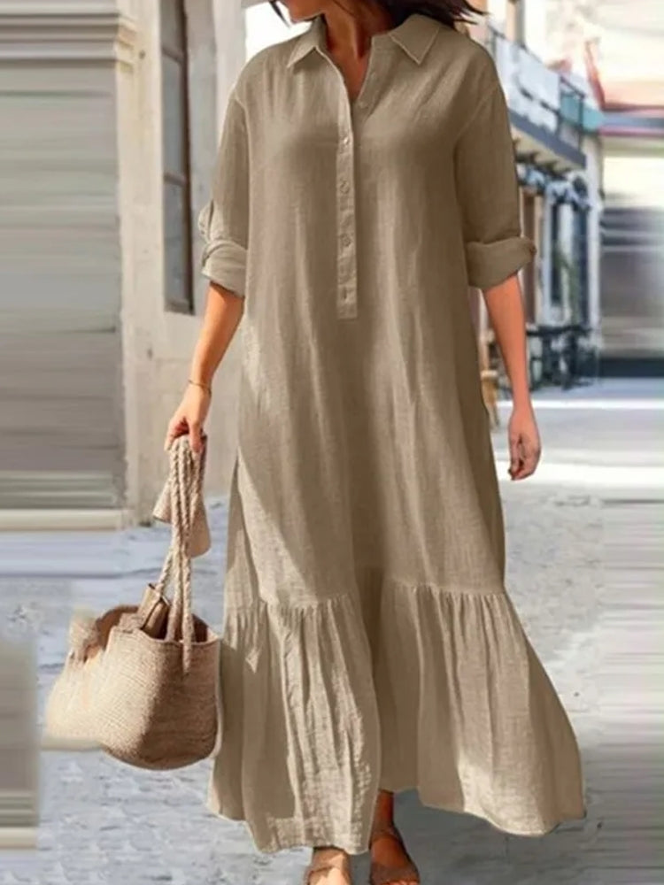 Women Simple Style Solid Color Cotton Linen Dresses – Come4Buy eShop