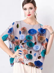 Blusas de gasa sueltas informales con flores de rosas a la moda