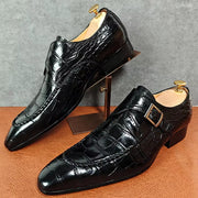 Black Crocodile Print Woven Pattern Loafers