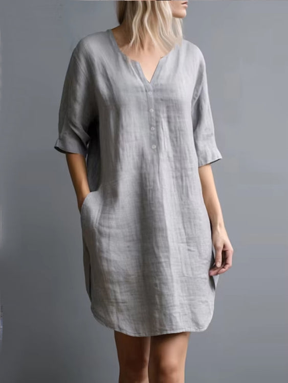 Casual V-Neck Women Shirt Dress