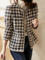 Women Bright Line Plaid Jacket Coat