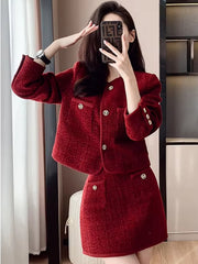 Elegant Women Short Coat Skirt Suit