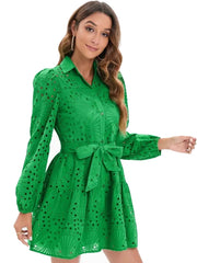 Green Lace Blouse Top With Lining Hollow