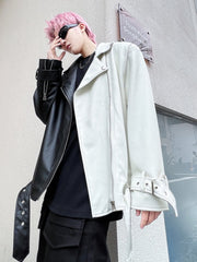 Fashion Moto Biker Faux Soft Leather Jacket yokhala ndi Lamba