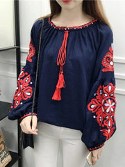 Γυναικεία ρετρό μπλούζα με μανίκια φαναράκια Loose All-Match