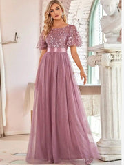 Sequin Mesh Leaf Maxi Prom Dress Sparkle Evening Dresses