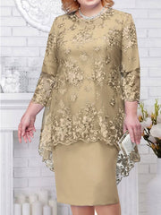 Elegant Lace Embroidery 3/4 Sleeve Lady Evening Dress