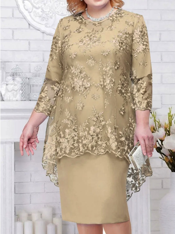 Elegant Lace Embroidery 3/4 Sleeve Lady Evening Dress