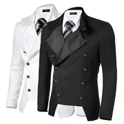 Vyriški kostiumai su aukšta apykakle ir smokingais