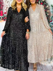 Women Glitter Sequin Deep V Long Dress