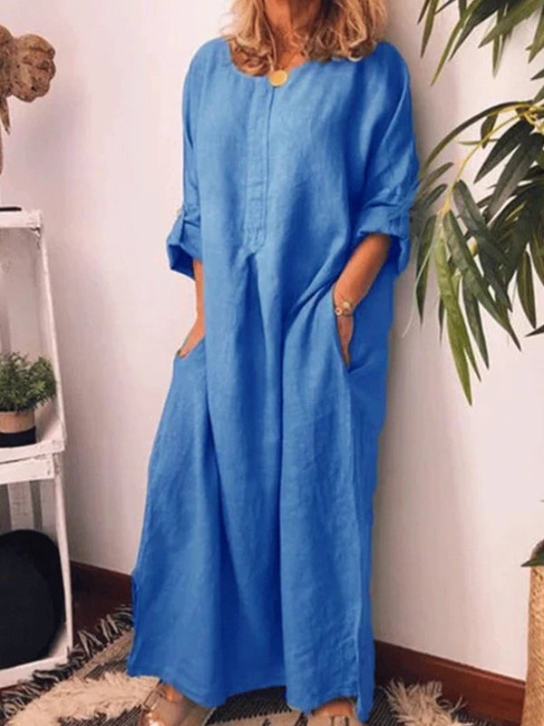 cotton linen long dress club factory Linen long shirt dress Duck Green