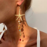 Boho Starfish Scallop Shell Tassel Earrings