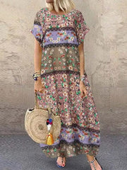 Bohemian Print Short Sleeve Summer Plus Size Dress