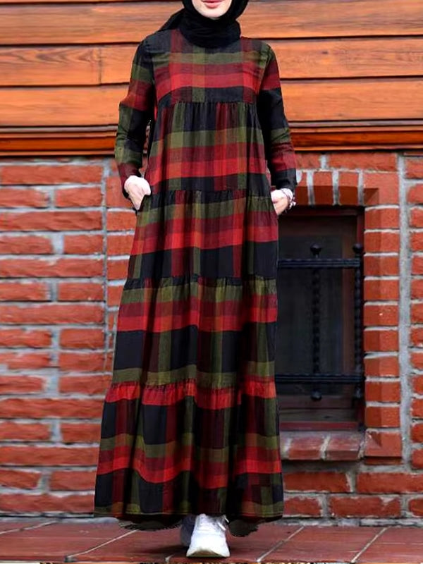 Kaftan Tunic Plaid Print Back Zipper Dogon Hannun Maxi Mai Layi Mata Ma - Come4Syi eShop Kaftan Tunic Plaid Print Back Zipper Dogon Hannun Maxi Mai Layi Mata Ma - Come4Syi eShop