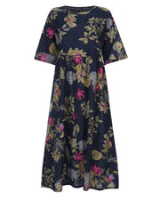 Colorful Maxi Dress O-neck Floral Dress For Women