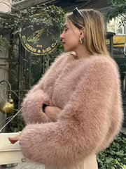 Gradient Cropped Faux Fur Coats