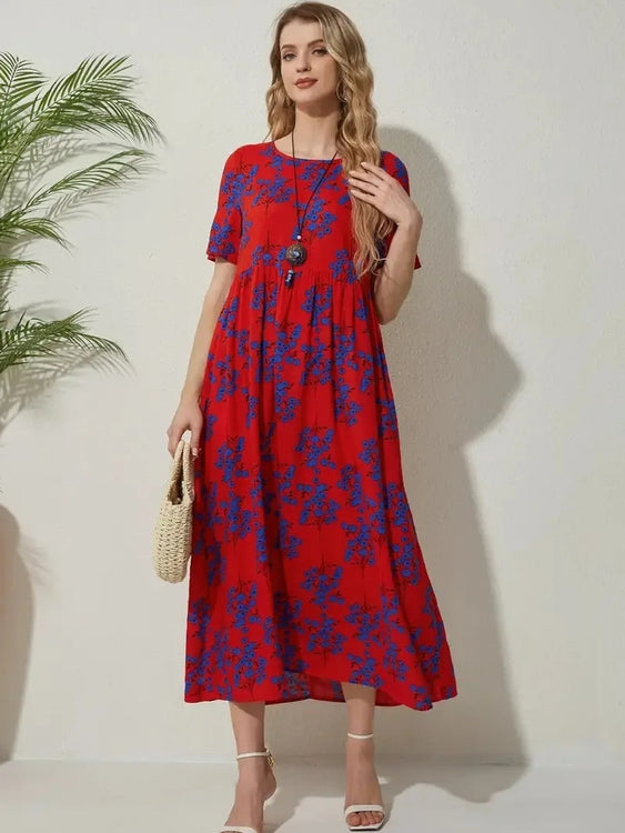 Round Neck Casual Style Floral Dresses