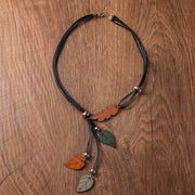 Ethnic Wood Leaf Pendants Necklace